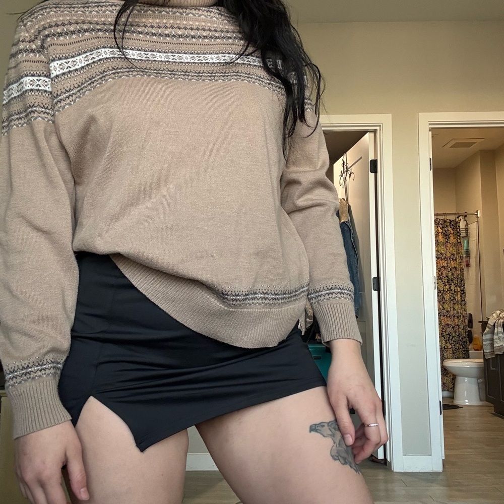Beige and Black Sweater and Skirt Set